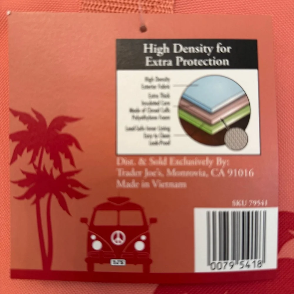 LIMITED Trader Joe's Large Reusable Insulated Bag Arroyo Bay Design / PEACH/ NWT - Picture 6 of 6